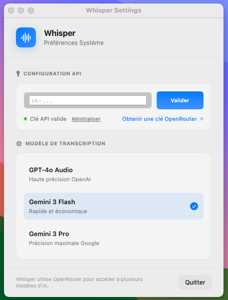 Whisper Speech-to-text for Mac using OpenRouter